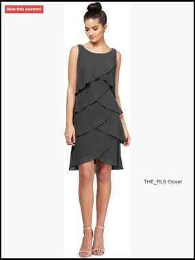 Sleeveless Chiffon Tiered Cocktail Dress with Rhinestone Detail